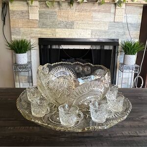 Libbey punch  bowl with platter and 12 cups